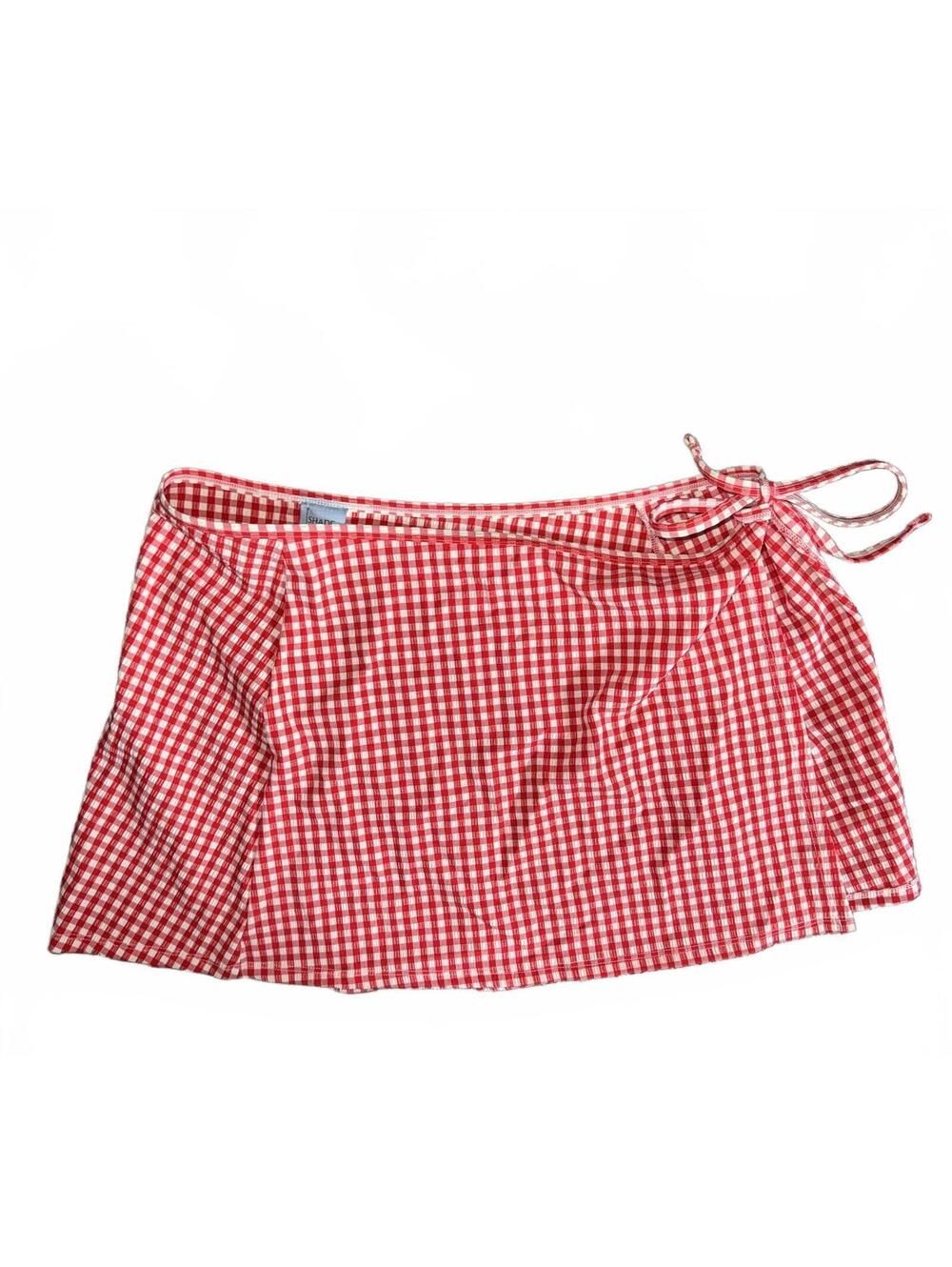 Gingham Red White Shade & Shore Wrap Swim Skirt Cover Up Women's Size Medium NWT